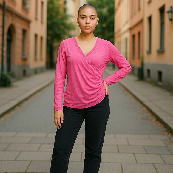 2 APANA SZ L 1 GRAY, 1 PINK Athletic Cross-over Style Stretch Long-sleeve Tops - Picture 3 of 16